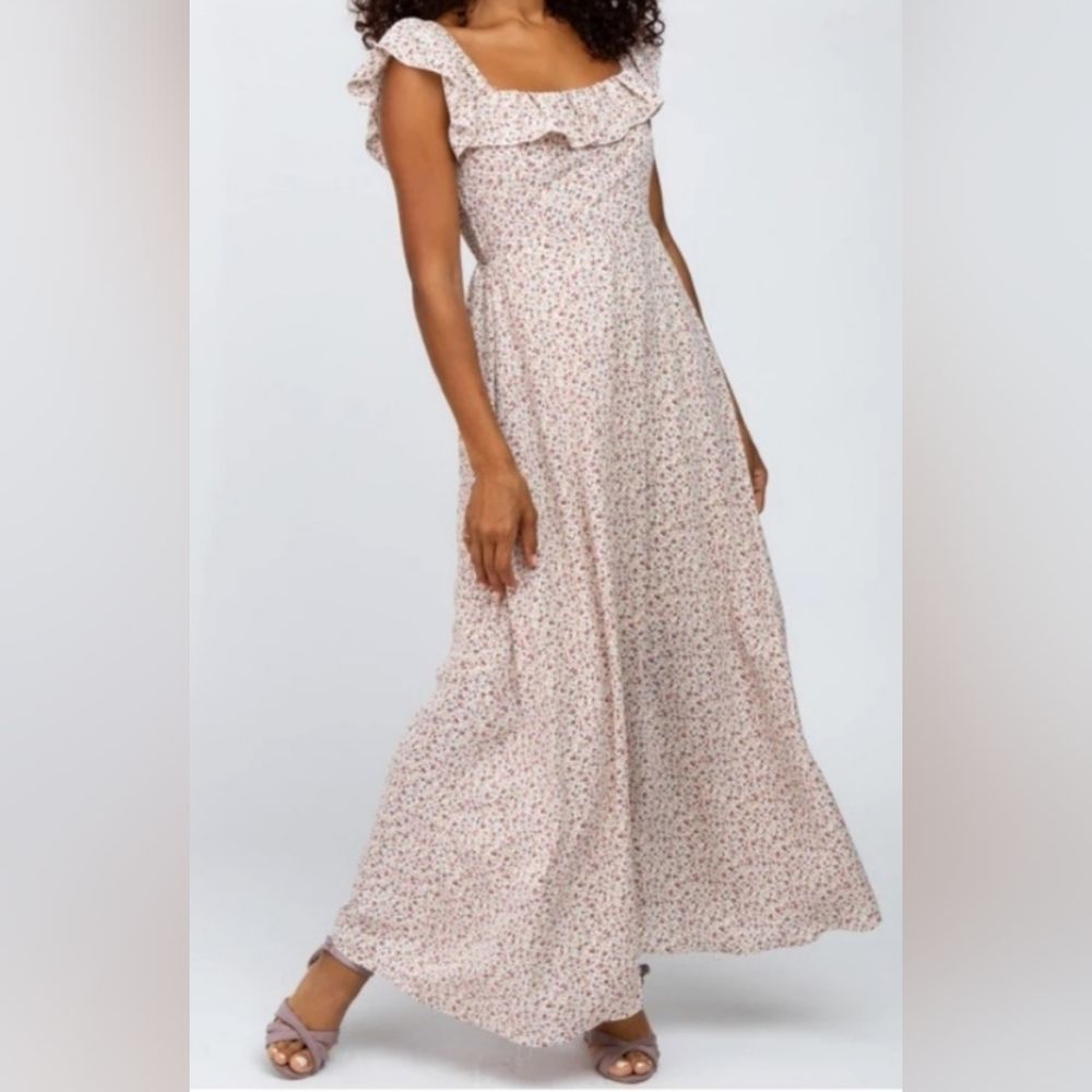 ELLISON Floral Maxi Dress Women's S On/Off Shoulder Back Smocking Flowy …